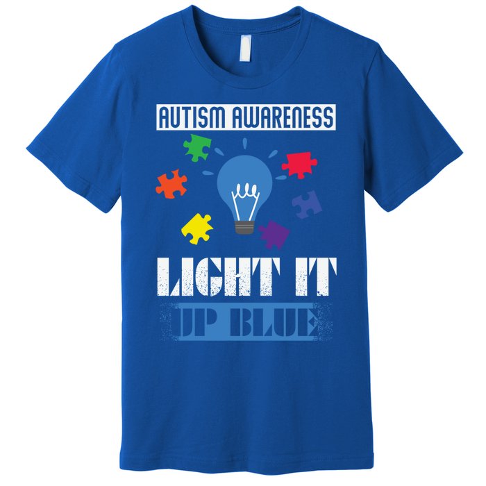 Light It Up Blue Autism Awareness Ribbon Puzzle Pieces Gift Premium T-Shirt