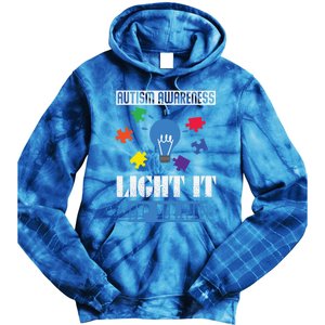 Light It Up Blue Autism Awareness Ribbon Puzzle Pieces Gift Tie Dye Hoodie