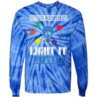 Light It Up Blue Autism Awareness Ribbon Puzzle Pieces Gift Tie-Dye Long Sleeve Shirt