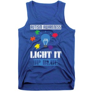 Light It Up Blue Autism Awareness Ribbon Puzzle Pieces Gift Tank Top