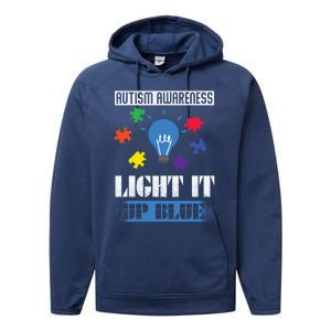 Light It Up Blue Autism Awareness Ribbon Puzzle Pieces Gift Performance Fleece Hoodie