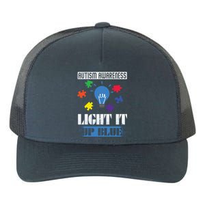 Light It Up Blue Autism Awareness Ribbon Puzzle Pieces Gift Yupoong Adult 5-Panel Trucker Hat