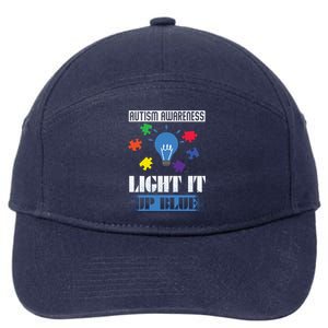 Light It Up Blue Autism Awareness Ribbon Puzzle Pieces Gift 7-Panel Snapback Hat