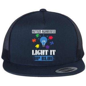 Light It Up Blue Autism Awareness Ribbon Puzzle Pieces Gift Flat Bill Trucker Hat