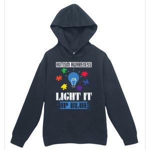 Light It Up Blue Autism Awareness Ribbon Puzzle Pieces Gift Urban Pullover Hoodie