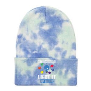 Light It Up Blue Autism Awareness Ribbon Puzzle Pieces Gift Tie Dye 12in Knit Beanie