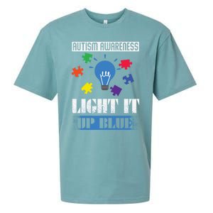 Light It Up Blue Autism Awareness Ribbon Puzzle Pieces Gift Sueded Cloud Jersey T-Shirt