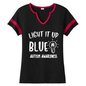 Light It Up Blue Autism I Wear Blue For Warrior Ladies Halftime Notch Neck Tee