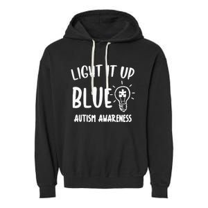 Light It Up Blue Autism I Wear Blue For Warrior Garment-Dyed Fleece Hoodie