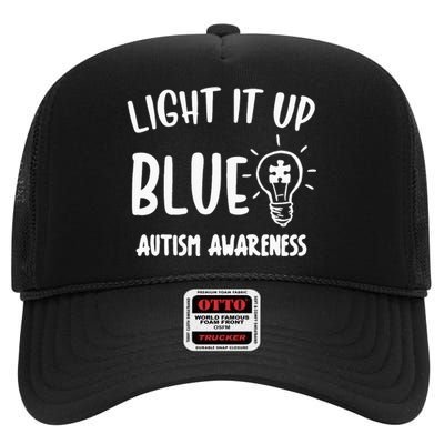 Light It Up Blue Autism I Wear Blue For Warrior High Crown Mesh Back Trucker Hat