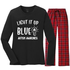 Light It Up Blue Autism I Wear Blue For Warrior Women's Long Sleeve Flannel Pajama Set 