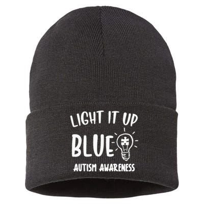 Light It Up Blue Autism I Wear Blue For Warrior Sustainable Knit Beanie