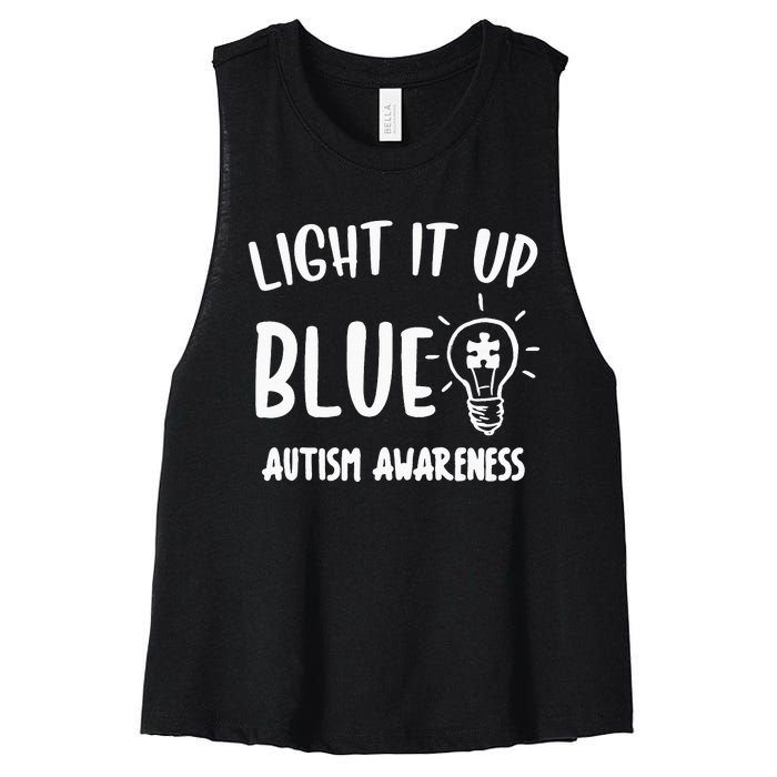 Light It Up Blue Autism I Wear Blue For Warrior Women's Racerback Cropped Tank