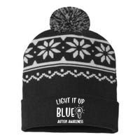 Light It Up Blue Autism I Wear Blue For Warrior USA-Made Snowflake Beanie