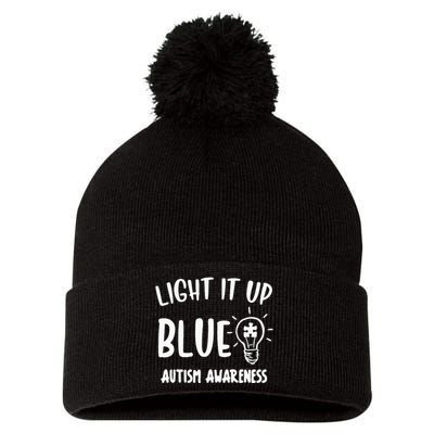 Light It Up Blue Autism I Wear Blue For Warrior Pom Pom 12in Knit Beanie