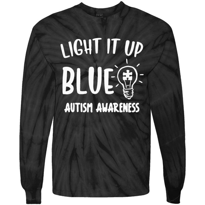 Light It Up Blue Autism I Wear Blue For Warrior Tie-Dye Long Sleeve Shirt