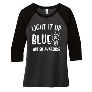 Light It Up Blue Autism I Wear Blue For Warrior Women's Tri-Blend 3/4-Sleeve Raglan Shirt