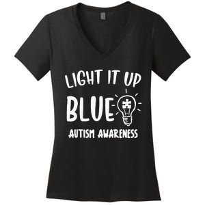 Light It Up Blue Autism I Wear Blue For Warrior Women's V-Neck T-Shirt