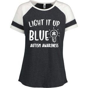 Light It Up Blue Autism I Wear Blue For Warrior Enza Ladies Jersey Colorblock Tee