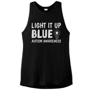 Light It Up Blue Autism I Wear Blue Ladies PosiCharge Tri-Blend Wicking Tank