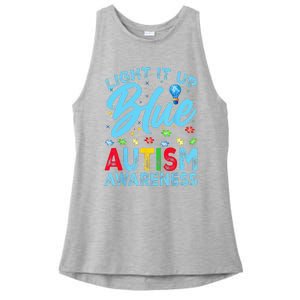 Light It Up Blue Autism Awareness Ladies PosiCharge Tri-Blend Wicking Tank