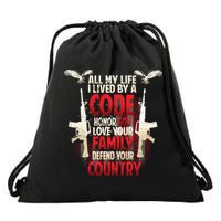 Live By A Code Drawstring Bag
