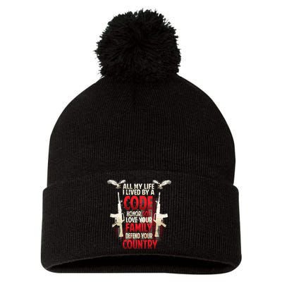 Live By A Code Pom Pom 12in Knit Beanie