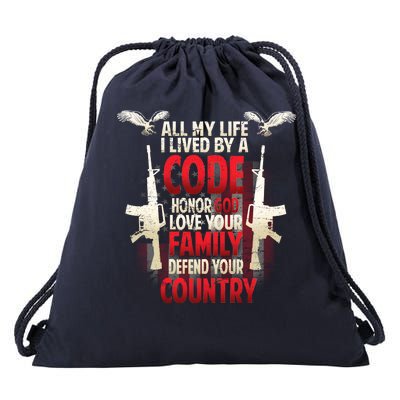 Live By A Code Drawstring Bag