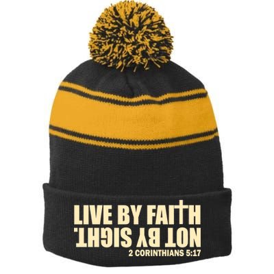 Live By Faith Not By Sight Stripe Pom Pom Beanie