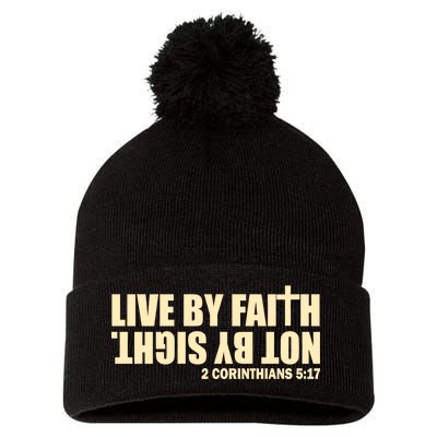 Live By Faith Not By Sight Pom Pom 12in Knit Beanie