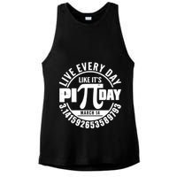 Live Every Day Like It's Pi Day March 14 3.14 Emblem Ladies PosiCharge Tri-Blend Wicking Tank