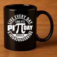 Live Every Day Like It's Pi Day March 14 3.14 Emblem 11oz C Handle Ceramic Mug