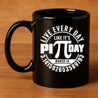 Live Every Day Like It's Pi Day March 14 3.14 Emblem 11oz C Handle Ceramic Mug