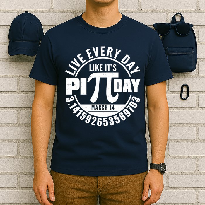 Live Every Day Like It's Pi Day March 14 3.14 Emblem T-Shirt