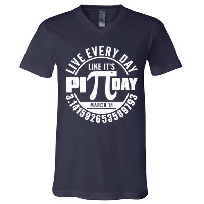 Live Every Day Like It's Pi Day March 14 3.14 Emblem V-Neck T-Shirt