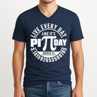 Live Every Day Like It's Pi Day March 14 3.14 Emblem V-Neck T-Shirt