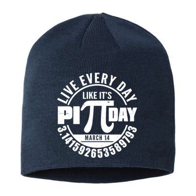 Live Every Day Like It's Pi Day March 14 3.14 Emblem Sustainable Beanie
