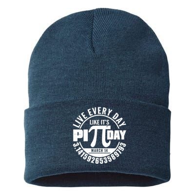 Live Every Day Like It's Pi Day March 14 3.14 Emblem Sustainable Knit Beanie