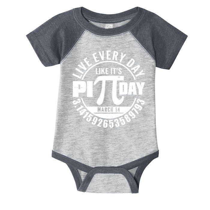 Live Every Day Like It's Pi Day March 14 3.14 Emblem Infant Baby Jersey Bodysuit