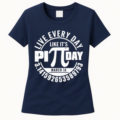 Live Every Day Like It's Pi Day March 14 3.14 Emblem Womens T-Shirt