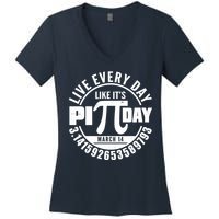 Live Every Day Like It's Pi Day March 14 3.14 Emblem Women's V-Neck T-Shirt