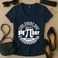 Live Every Day Like It's Pi Day March 14 3.14 Emblem Women's V-Neck T-Shirt