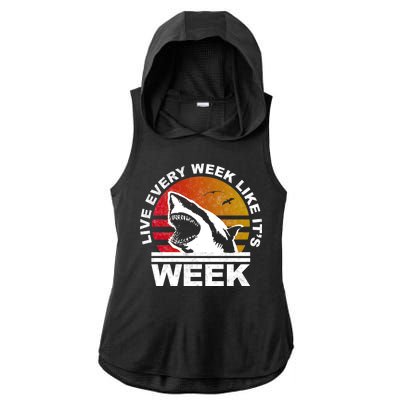 Live Every Week Like It's Shark Week Ladies PosiCharge Tri-Blend Wicking Draft Hoodie Tank