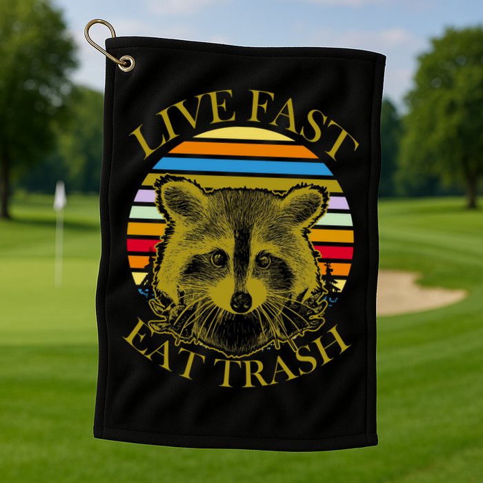 Live Fast Eat Trash Golf Towel