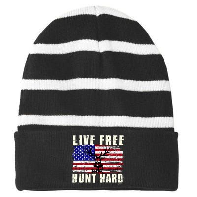 Live Free Hunt Hard Striped Beanie with Solid Band