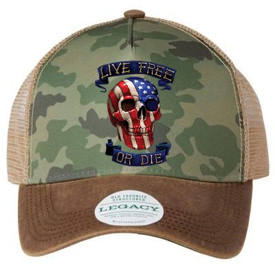 Live Free Or Die Patriot Skull USA Pride Legacy Tie Dye Trucker Hat