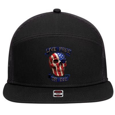 Live Free Or Die Patriot Skull USA Pride 7 Panel Mesh Trucker Snapback Hat