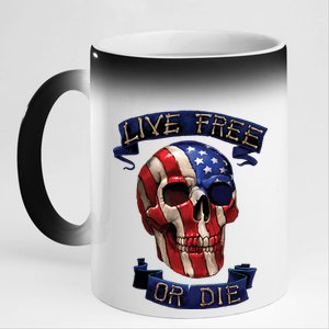 Live Free Or Die Patriot Skull USA Pride 11oz Black Color Changing Mug