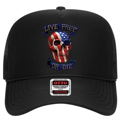 Live Free Or Die Patriot Skull USA Pride High Crown Mesh Back Trucker Hat