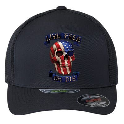 Live Free Or Die Patriot Skull USA Pride Flexfit Unipanel Trucker Cap